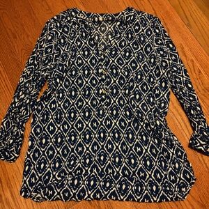 Grand & Greene Blue and White Patterned Blouse
